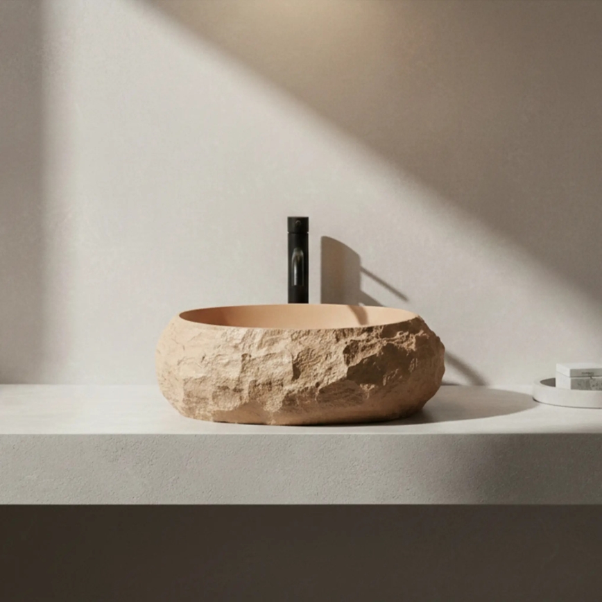 REA-U7348 - Lavoar MIKA pentru montare pe blat 38x50 cm, portocaliu/bej, imitație de piatră