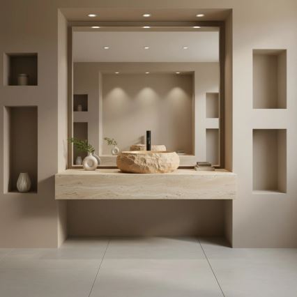 REA-U7348 - Lavoar MIKA pentru montare pe blat 38x50 cm, portocaliu/bej, imitație de piatră