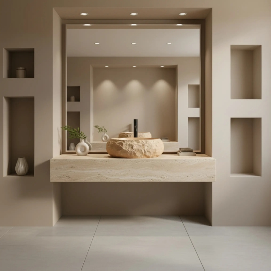 REA-U7348 - Lavoar MIKA pentru montare pe blat 38x50 cm, portocaliu/bej, imitație de piatră