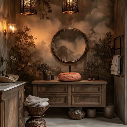 REA-U7349 - Lavoar MIKA pentru blat, 38 x 50 cm, portocaliu/imitație de piatră