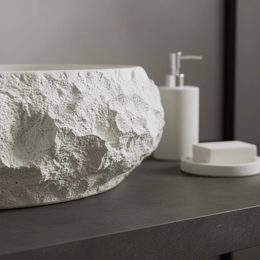 REA-U7350 - Lavoar MIKA pentru blat 38x50 cm, alb/imitație de piatră