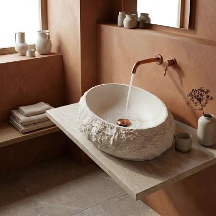 REA-U7350 - Lavoar MIKA pentru blat 38x50 cm, alb/imitație de piatră