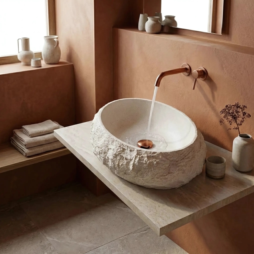 REA-U7350 - Lavoar MIKA pentru blat 38x50 cm, alb/imitație de piatră