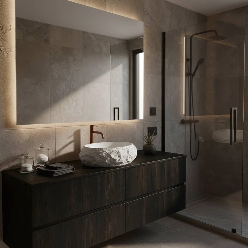 REA-U7350 - Lavoar MIKA pentru blat 38x50 cm, alb/imitație de piatră