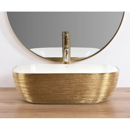 REA-U7422 - Lavoar pentru blat BELINDA 33x46,5 cm ceramică/alb/auriu