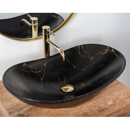 REA-U7478 - Lavoar pentru blat ROYAL 36 x 62 cm, ceramică, negru, decor marmură