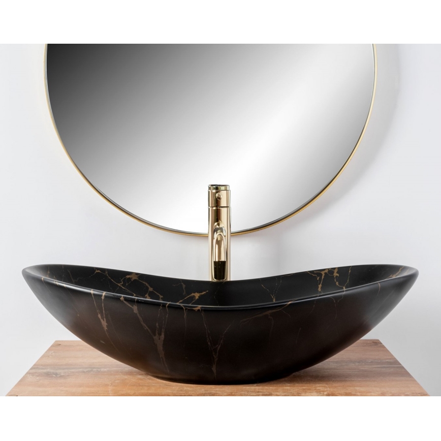 REA-U7478 - Lavoar pentru blat ROYAL 36 x 62 cm, ceramică, negru, decor marmură