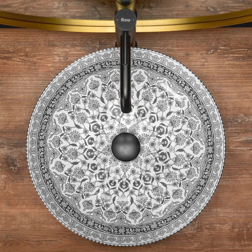 REA-U8002 - Lavoar pentru blat ARTE 40 cm ceramică/alb/negru