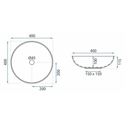 REA-U8002 - Lavoar pentru blat ARTE 40 cm ceramică/alb/negru