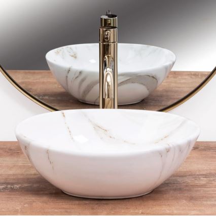 REA-U8014 - Lavoar pentru blat SOFIA MINI, 27 x 34 cm, ceramică cu decor marmură