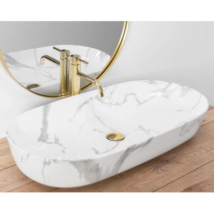 REA-U8403 - Lavoar CLEO 41x81 cm pentru blat, ceramică cu decor de marmură