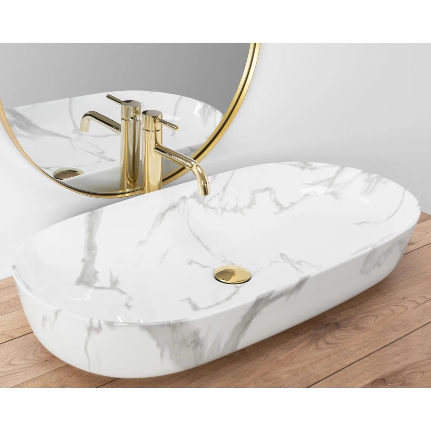 REA-U8403 - Lavoar CLEO 41x81 cm pentru blat, ceramică cu decor de marmură