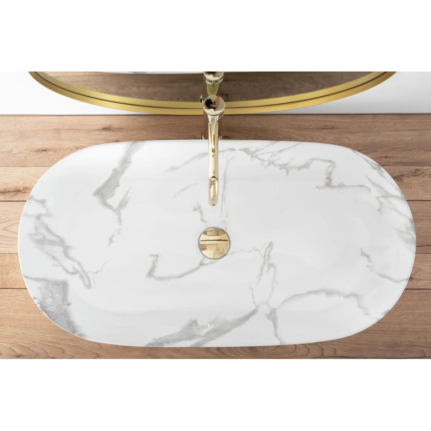 REA-U8403 - Lavoar CLEO 41x81 cm pentru blat, ceramică cu decor de marmură
