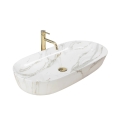 REA-U8404 - Lavoar pe blat CLEO 41x81 cm din ceramică, alb, decor marmură