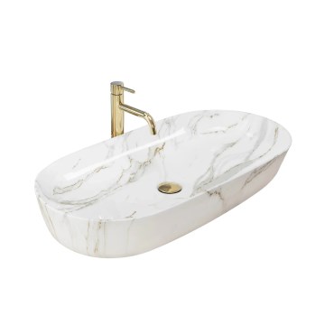 REA-U8404 - Lavoar pe blat CLEO 41x81 cm din ceramică, alb, decor marmură