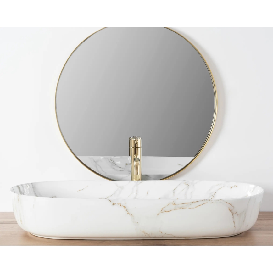 REA-U8404 - Lavoar pe blat CLEO 41x81 cm din ceramică, alb, decor marmură