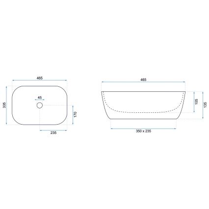 REA-U8470 - Lavoar pentru blat BELINDA, 33,5 x 46,5 cm, ceramică, negru mat