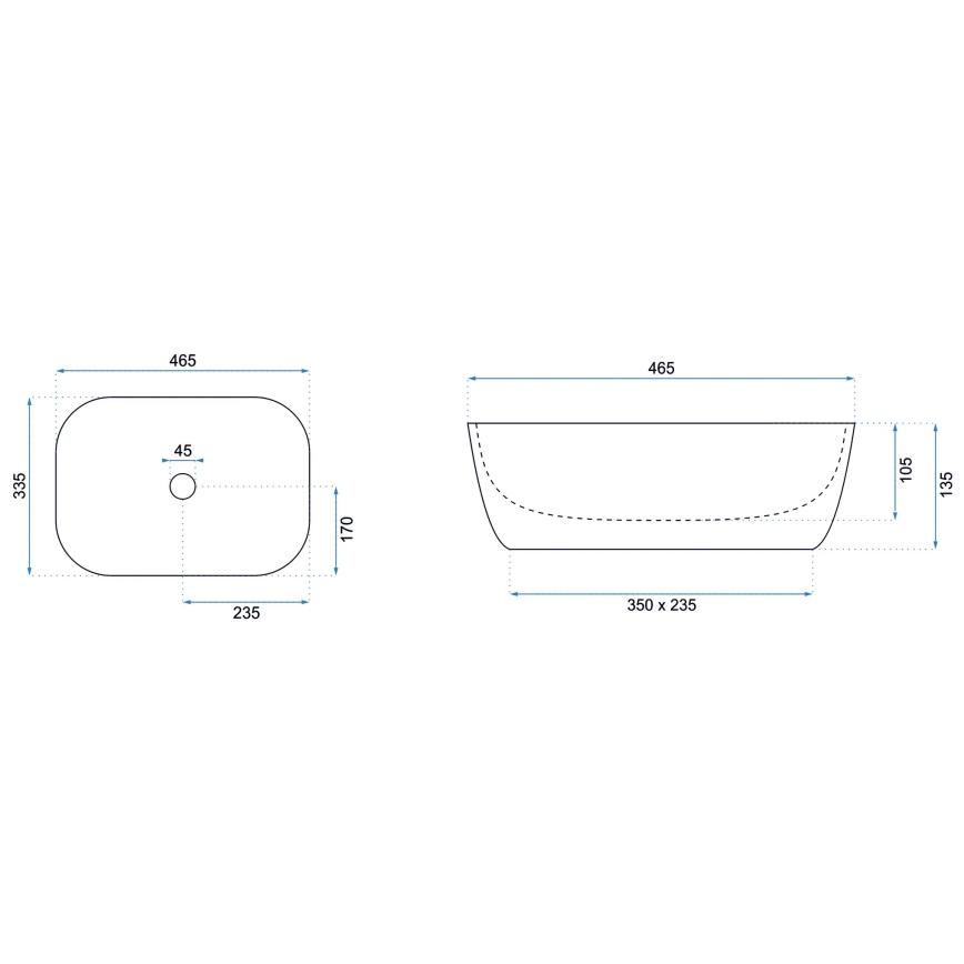 REA-U8470 - Lavoar pentru blat BELINDA, 33,5 x 46,5 cm, ceramică, negru mat