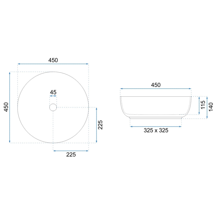 REA-U8493 - Lavoar pe blat ELMA Ø 45 cm ceramică/alb lucios
