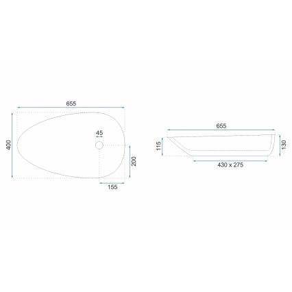 REA-U8537 - Lavoar GRETA 40x65,5 cm, pentru montare pe blat, ceramică, alb lucios