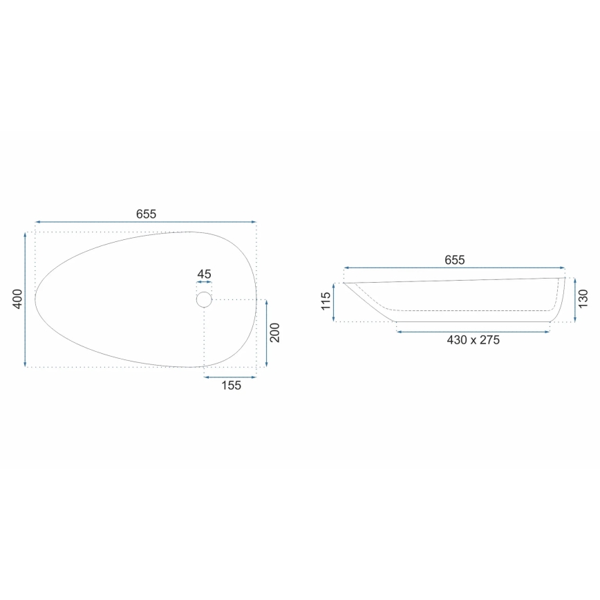 REA-U8537 - Lavoar GRETA 40x65,5 cm, pentru montare pe blat, ceramică, alb lucios