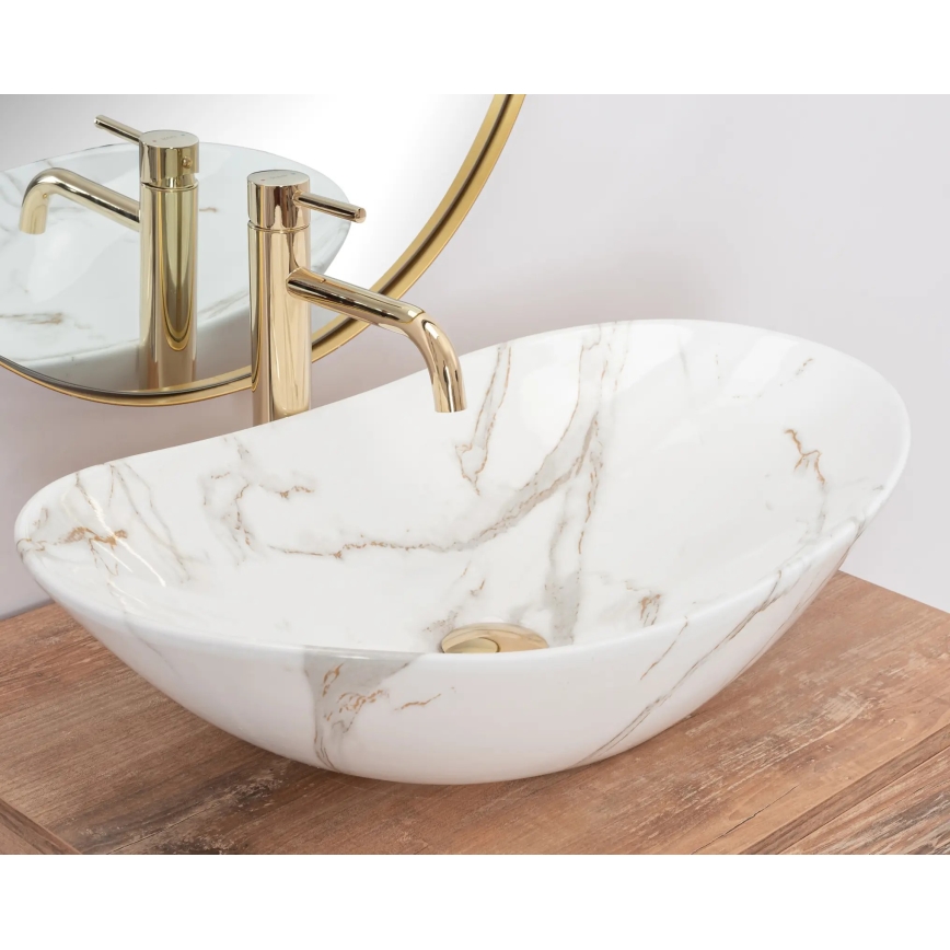 REA-U8548 - Lavoar pe blat ROYAL 36 x 60,5 cm, ceramică/decor marmură