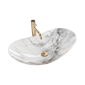 REA-U8596 - Lavoar pe blat ROYAL 36 x 62,5 cm, ceramică, alb/gri, imitație de piatră