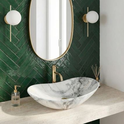 REA-U8596 - Lavoar pe blat ROYAL 36 x 62,5 cm, ceramică, alb/gri, imitație de piatră