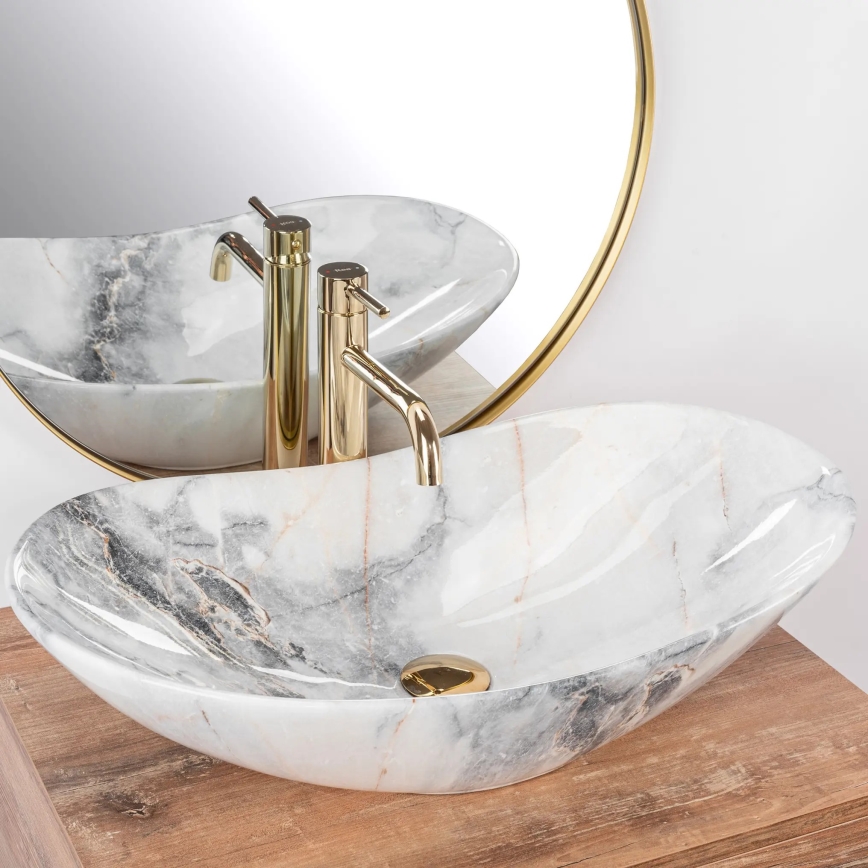 REA-U8596 - Lavoar pe blat ROYAL 36 x 62,5 cm, ceramică, alb/gri, imitație de piatră