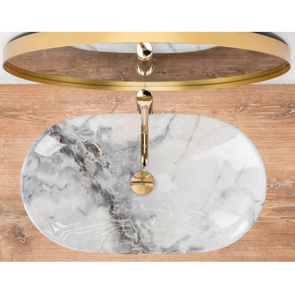 REA-U8596 - Lavoar pe blat ROYAL 36 x 62,5 cm, ceramică, alb/gri, imitație de piatră