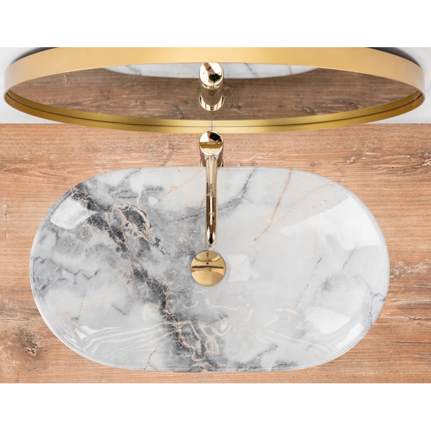 REA-U8596 - Lavoar pe blat ROYAL 36 x 62,5 cm, ceramică, alb/gri, imitație de piatră
