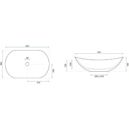 REA-U8596 - Lavoar pe blat ROYAL 36 x 62,5 cm, ceramică, alb/gri, imitație de piatră