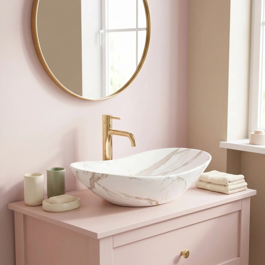 REA-U8598 - Lavoar pentru blat ROYAL 36 x 60,5 cm, ceramică/decor marmură