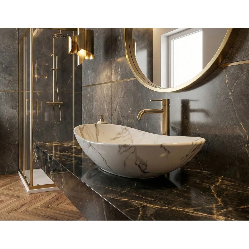 REA-U8598 - Lavoar pentru blat ROYAL 36 x 60,5 cm, ceramică/decor marmură