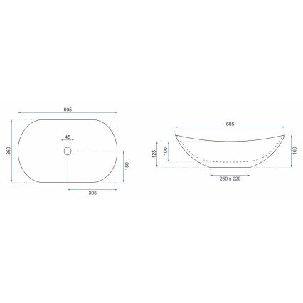 REA-U8598 - Lavoar pentru blat ROYAL 36 x 60,5 cm, ceramică/decor marmură