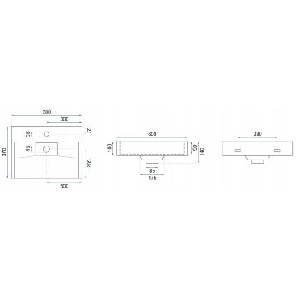 REA-U8779 - Lavoar GOYA pentru blat 37 x 60 cm, aglomerat, negru mat