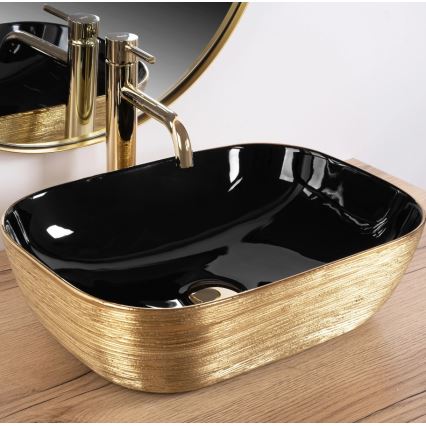 REA-U8780 - Lavoar pentru blat BELINDA 33 x 46,5 cm, ceramică/negru/auriu
