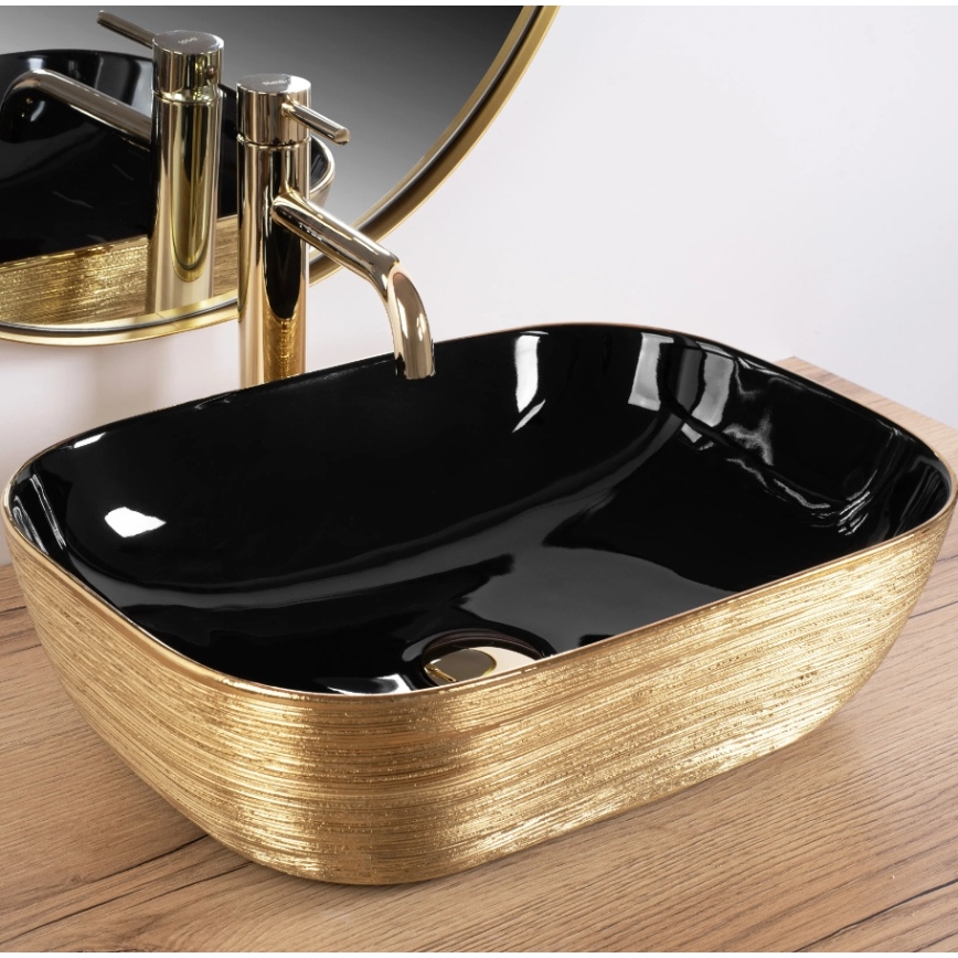 REA-U8780 - Lavoar pentru blat BELINDA 33 x 46,5 cm, ceramică/negru/auriu