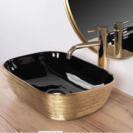 REA-U8780 - Lavoar pentru blat BELINDA 33 x 46,5 cm, ceramică/negru/auriu