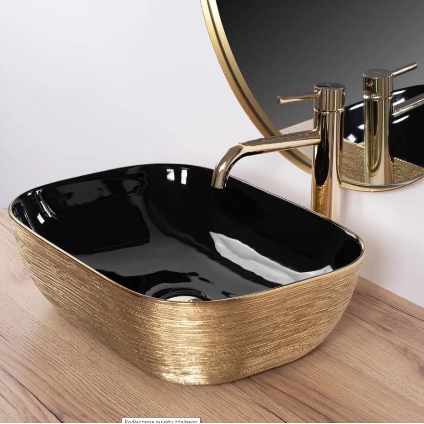 REA-U8780 - Lavoar pentru blat BELINDA 33 x 46,5 cm, ceramică/negru/auriu