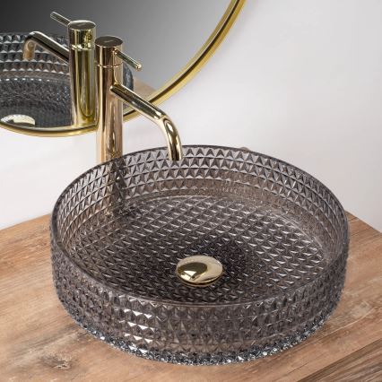 REA-U8880 - Lavoar pe blat CRISTAL, Ø 39 cm, sticlă/gri fumuriu
