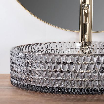 REA-U8880 - Lavoar pe blat CRISTAL, Ø 39 cm, sticlă/gri fumuriu