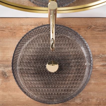 REA-U8880 - Lavoar pe blat CRISTAL, Ø 39 cm, sticlă/gri fumuriu