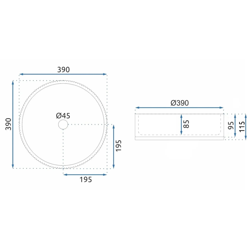 REA-U8880 - Lavoar pe blat CRISTAL, Ø 39 cm, sticlă/gri fumuriu