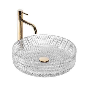REA-U8881 - Lavoar pe blat CRISTAL Ø 39 cm, sticlă transparentă