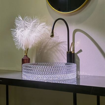 REA-U8881 - Lavoar pe blat CRISTAL Ø 39 cm, sticlă transparentă