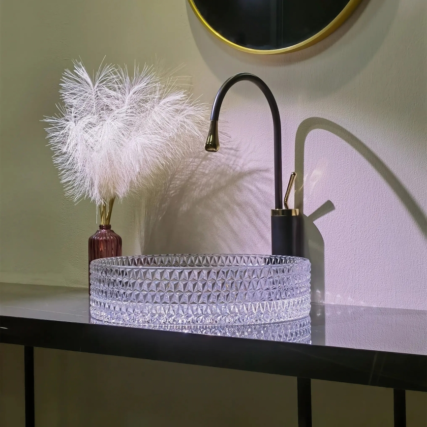 REA-U8881 - Lavoar pe blat CRISTAL Ø 39 cm, sticlă transparentă