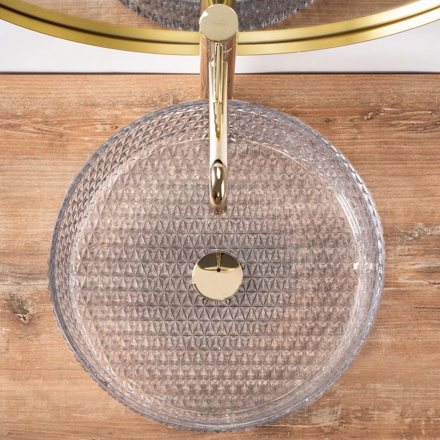 REA-U8881 - Lavoar pe blat CRISTAL Ø 39 cm, sticlă transparentă