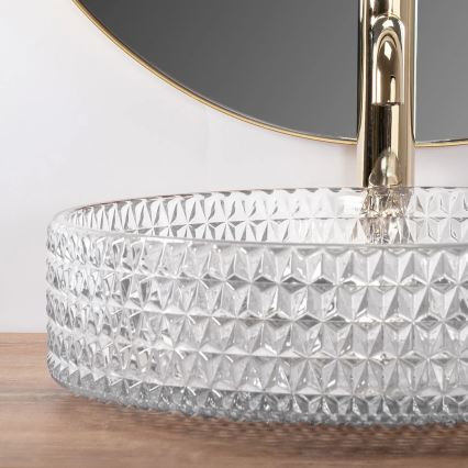 REA-U8881 - Lavoar pe blat CRISTAL Ø 39 cm, sticlă transparentă
