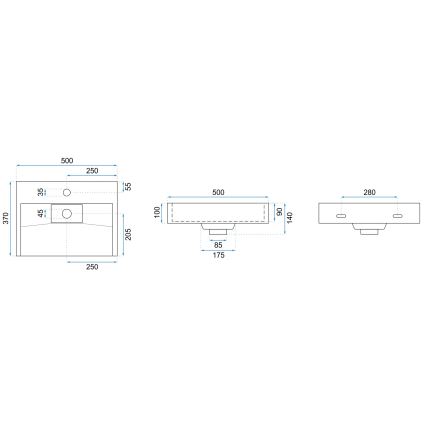 REA-U8900 - Lavoar GOYA 37x50 cm pentru blat, din compozit, alb mat